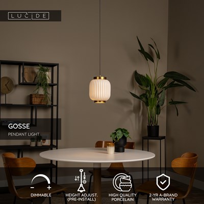 Lucide GOSSE - Pendant light - Ø 19,5 cm - 1xE27 - White